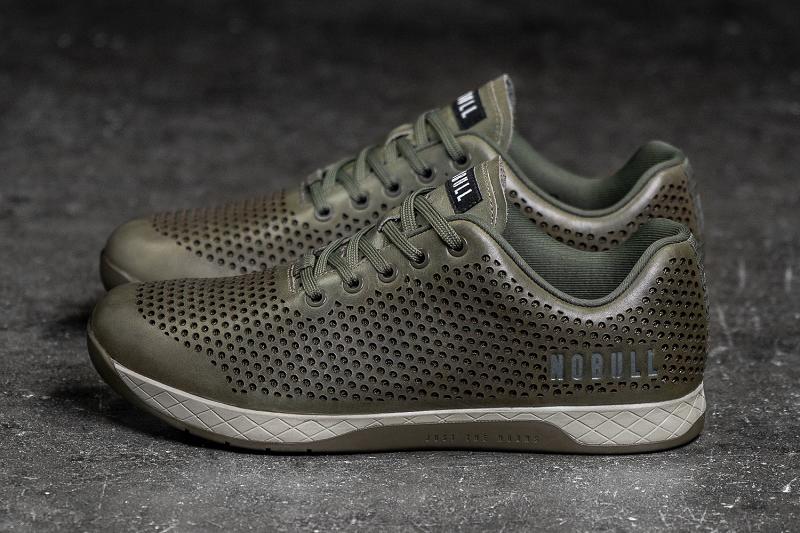 Olive Nobull Moss Leather Men's Trainers | CA H1360A